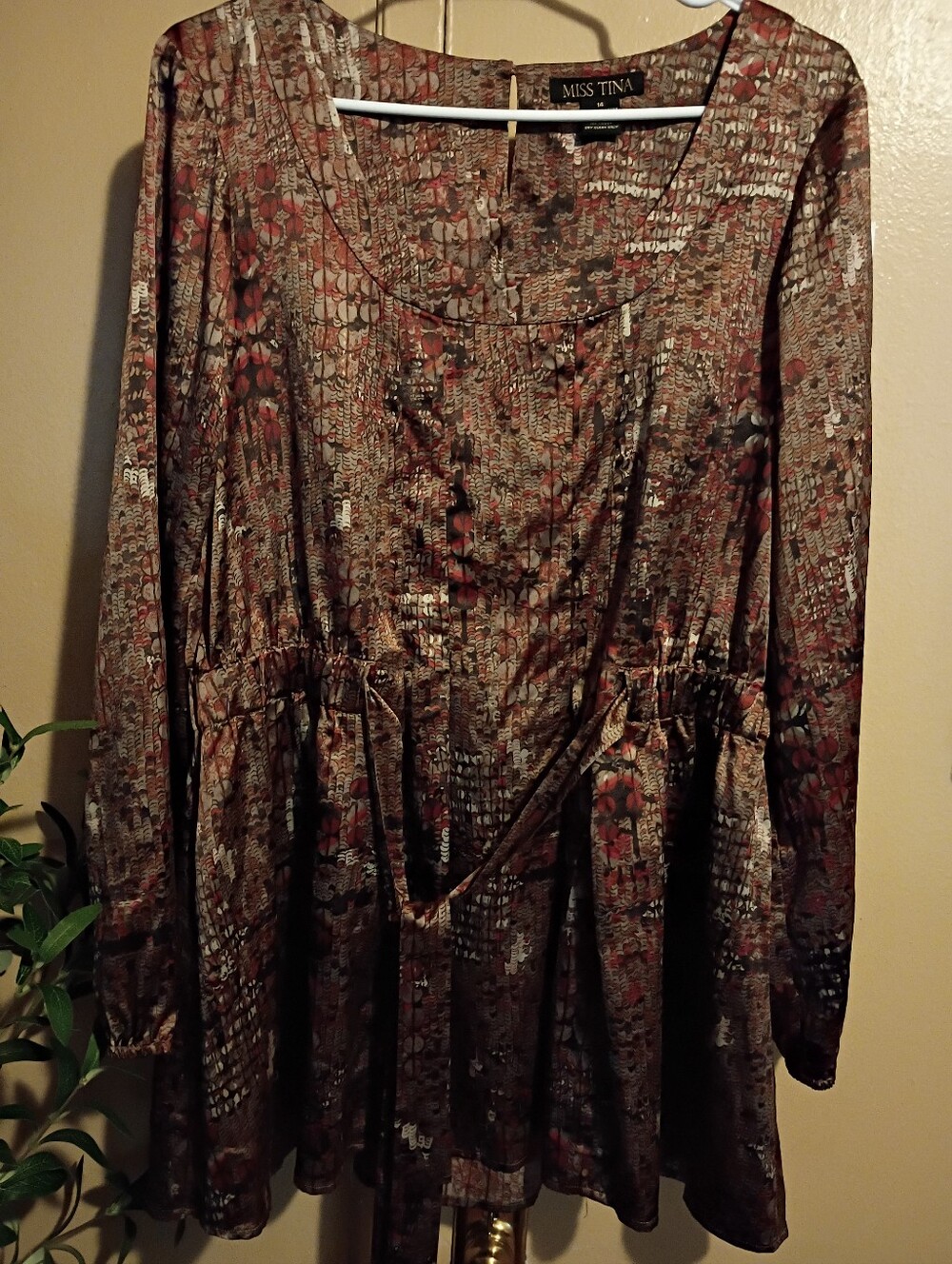 Miss Tina Earthtone Floral Boho Tunic in Brown and Rust